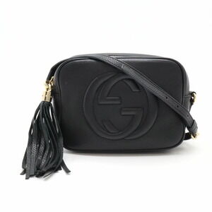 Gucci Soho Disco Tassel Shoulder Bag Pochette Black Leather